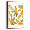 Black and white vintage poster art of assorted fruits on framed canvas, suited for bedroom wall decor.