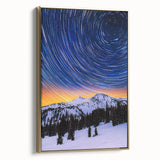 Framed landscape canvas art showcasing a serene gold-accented design, displayed at a side view to highlight its elegant frame and vibrant colors, perfect for home decor.
