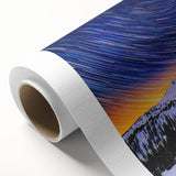 Rolled landscape canvas showcasing vibrant African-inspired wall art design with intricate patterns and rich colors, securely packaged in a durable cardboard tube for safe delivery.