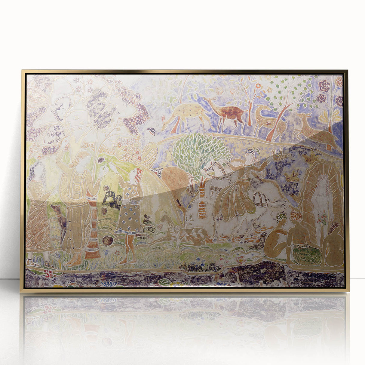 Whimsical Forest Scene - Modern Art Print of Figures and Deer by Prendergast