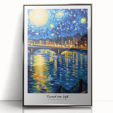 Mid-century modernist art depicting a Van Gogh impressionist scene in vibrant colors on a framed acrylic.