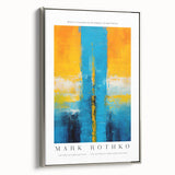 Landscape art painting featuring abstract blocks of vibrant colors on a framed canvas, ideal for modern living room decor.