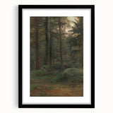 Serene Realism Art Print – Coniferous Woods with Rocks
