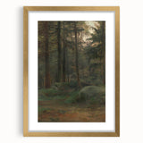 Serene Realism Art Print – Coniferous Woods with Rocks