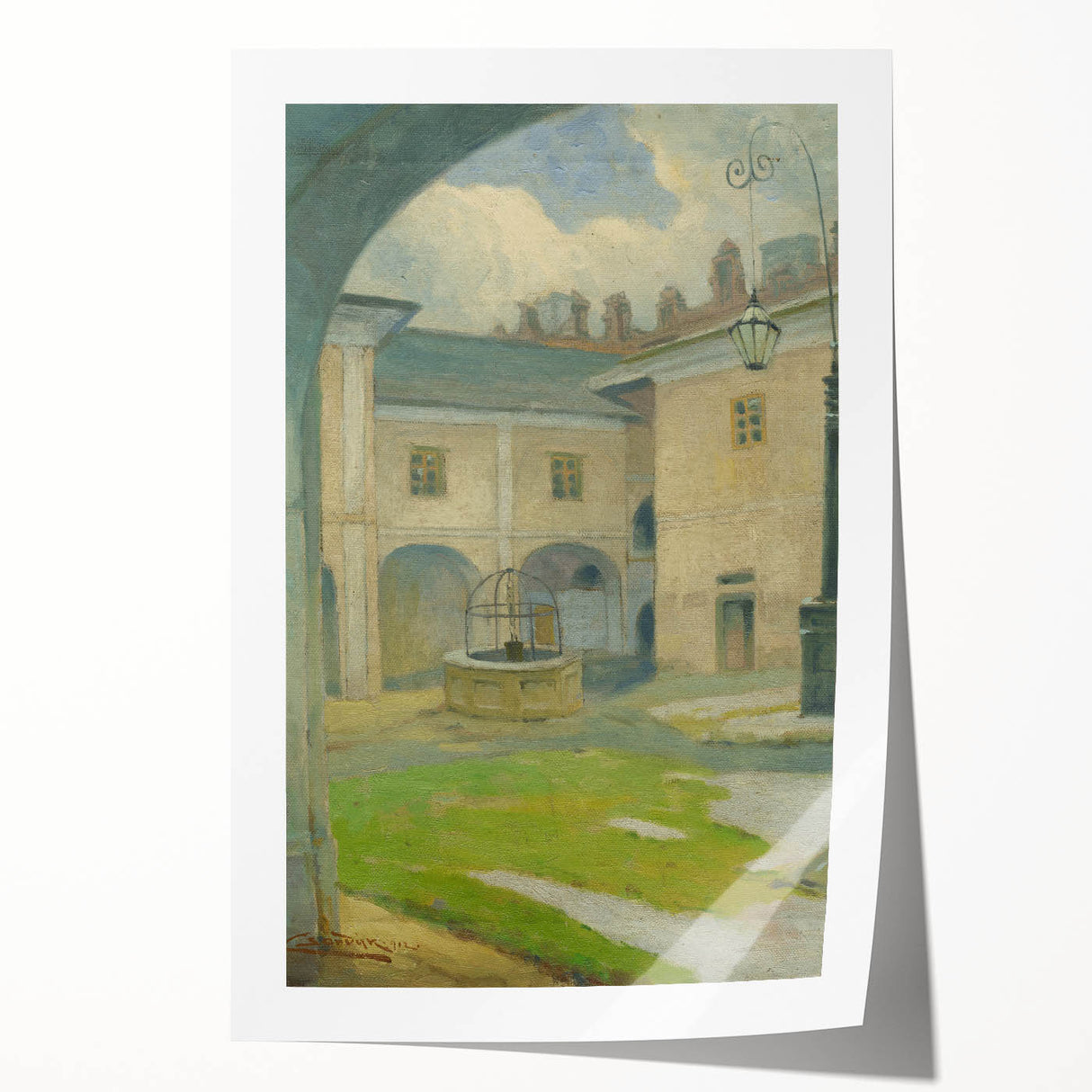 Renaissance Courtyard Art Print by Lajos Csordák – Serene Masterpiece