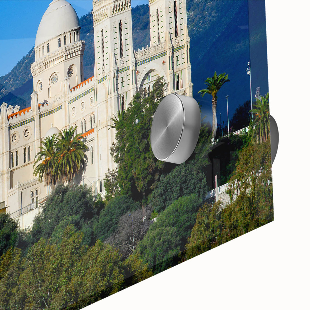 Large abstract wall art depicting Algerian scenery in mid-century modernist style on acrylic glass.