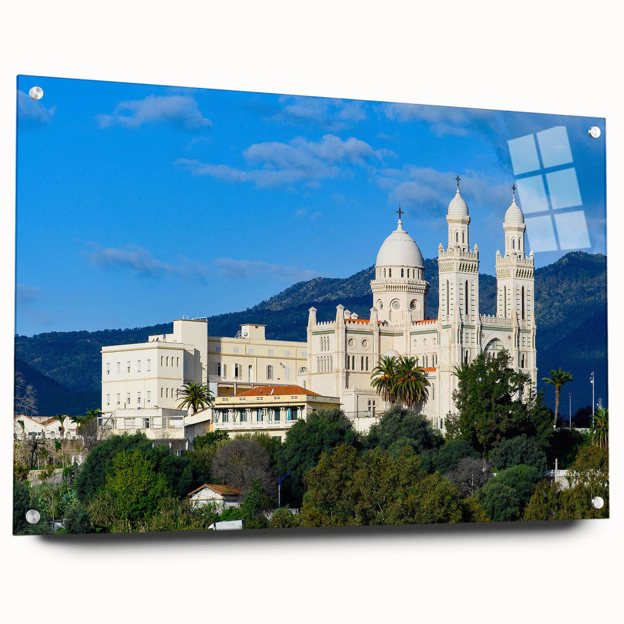 Large abstract depiction of Algerian scenery on acrylic glass, using earth tones, ideal for bedroom or dining room wall.