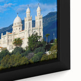 Extra large framed canvas featuring a textured, colorful abstract design with black elements, ideal for living room decor.