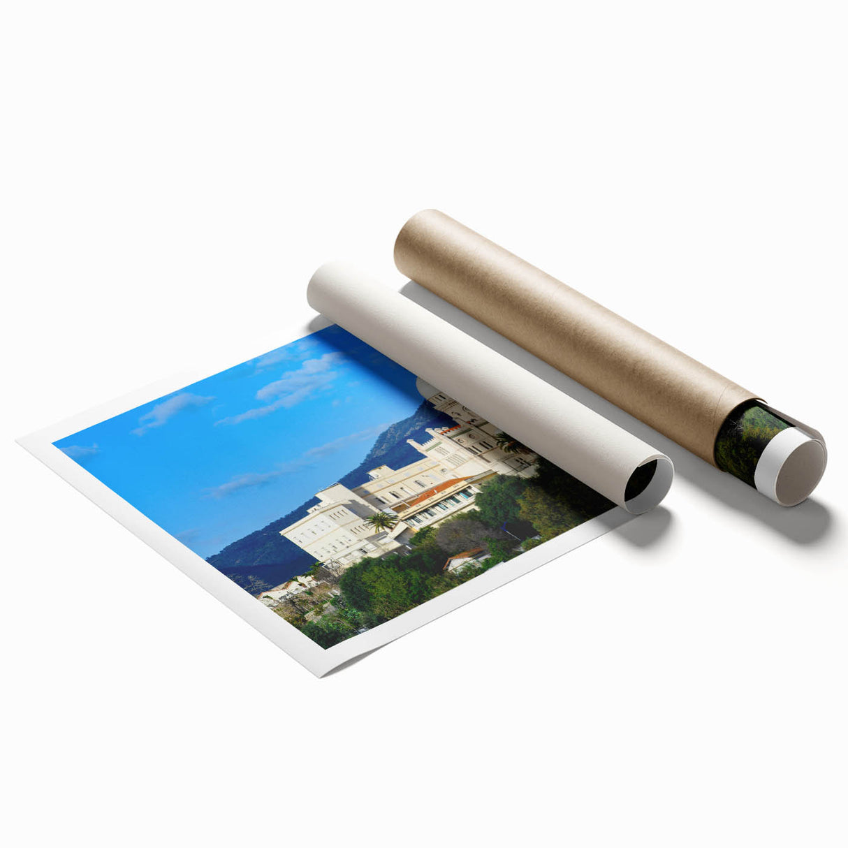 Extra large rolled print of Algerian scenery with vibrant floral elements.
