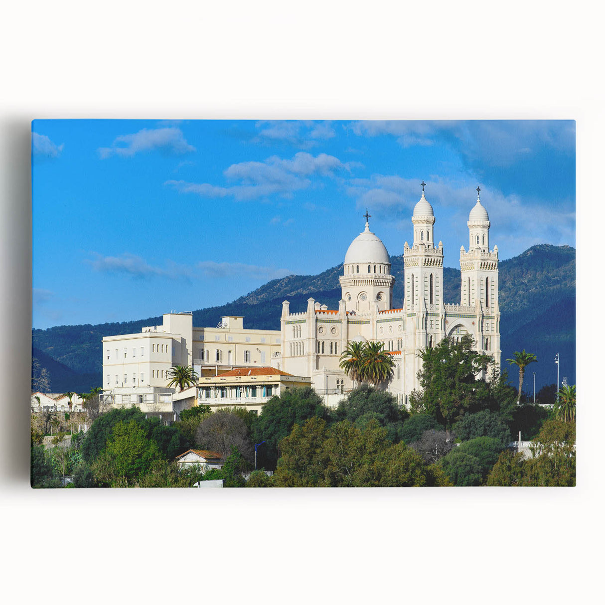 Black and white stretched canvas featuring an expansive Algerian landscape, ideal for kitchen wall art.
