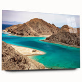 Large abstract depiction of an Egyptian landscape on acrylic glass, in earthy tones, ideal for bedroom or dining room art.