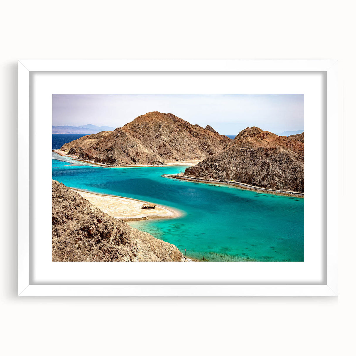 Extra large abstract art print of a textured Egyptian landscape in muted earth tones on a framed canvas.