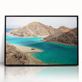 Large abstract wall art depicting the Egyptian landscape in muted earth tones on a framed acrylic.