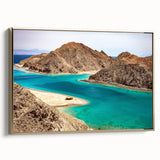 Framed canvas featuring a vintage-style landscape painting of an Egyptian scene, using a color palette of gold and black.