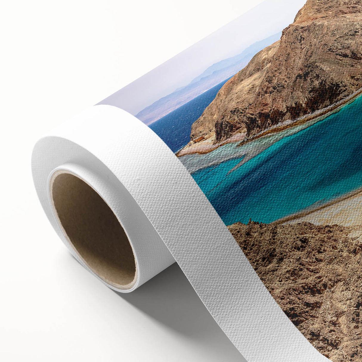 Art Deco-style poster of an Egyptian landscape on rolled canvas, featuring muted earth tones.