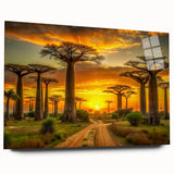 Large abstract depiction of Madagascar scenery in muted earth tones on acrylic glass.