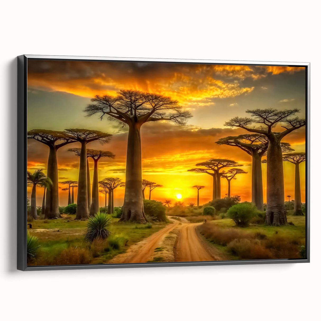 Black and white framed canvas of a Madagascar landscape, ideal for bedroom wall art.