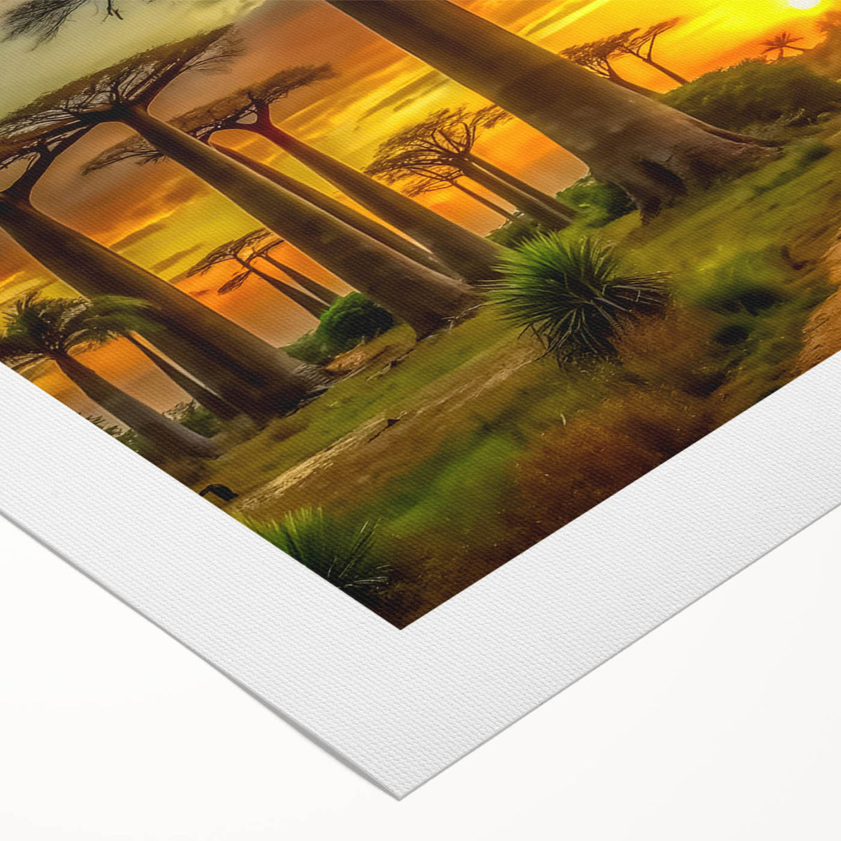 Art deco poster of a Madagascar scenery in muted earth tones on rolled canvas, ideal for dining room decor.