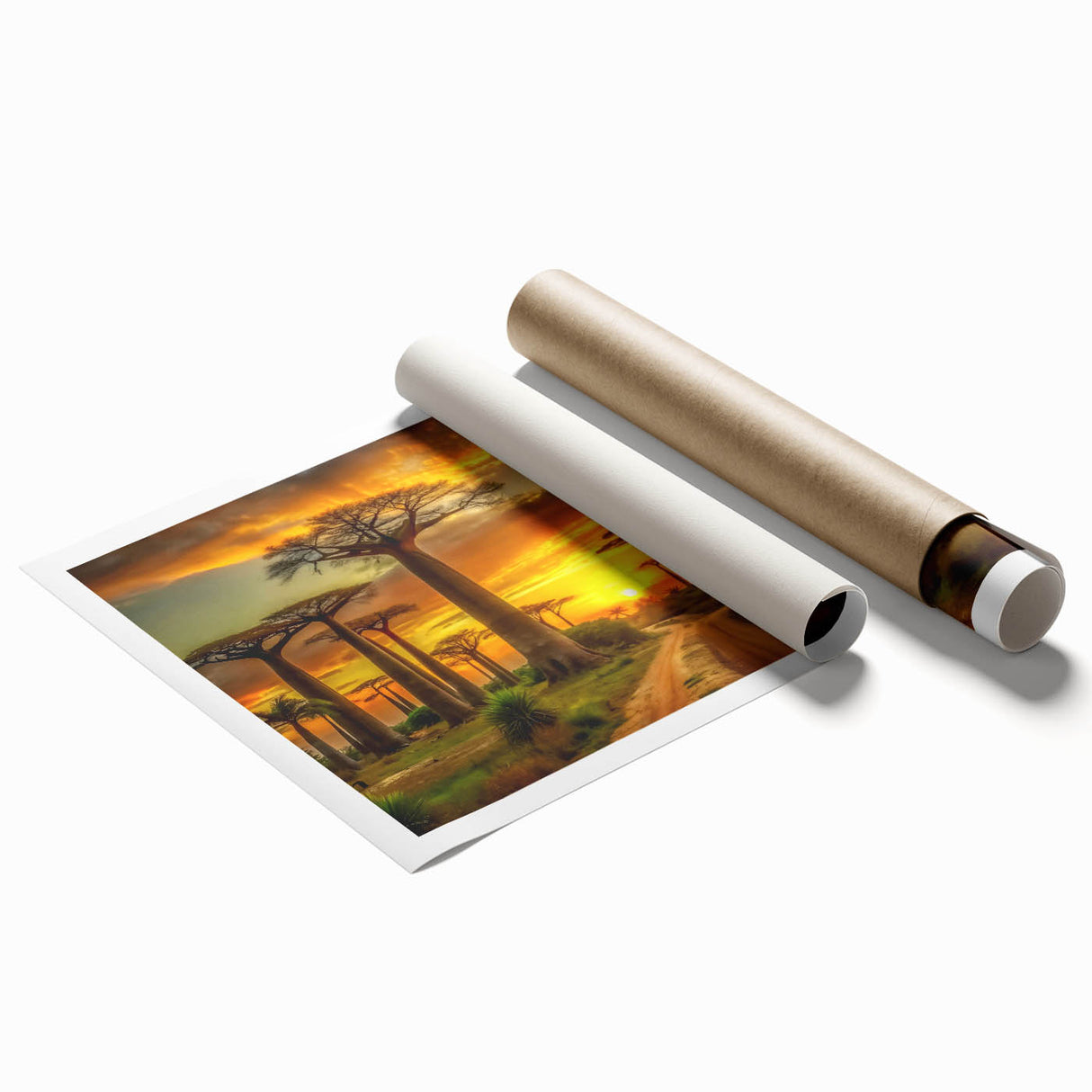 Extra large rolled print featuring a detailed Madagascar scenery with vibrant floral elements.