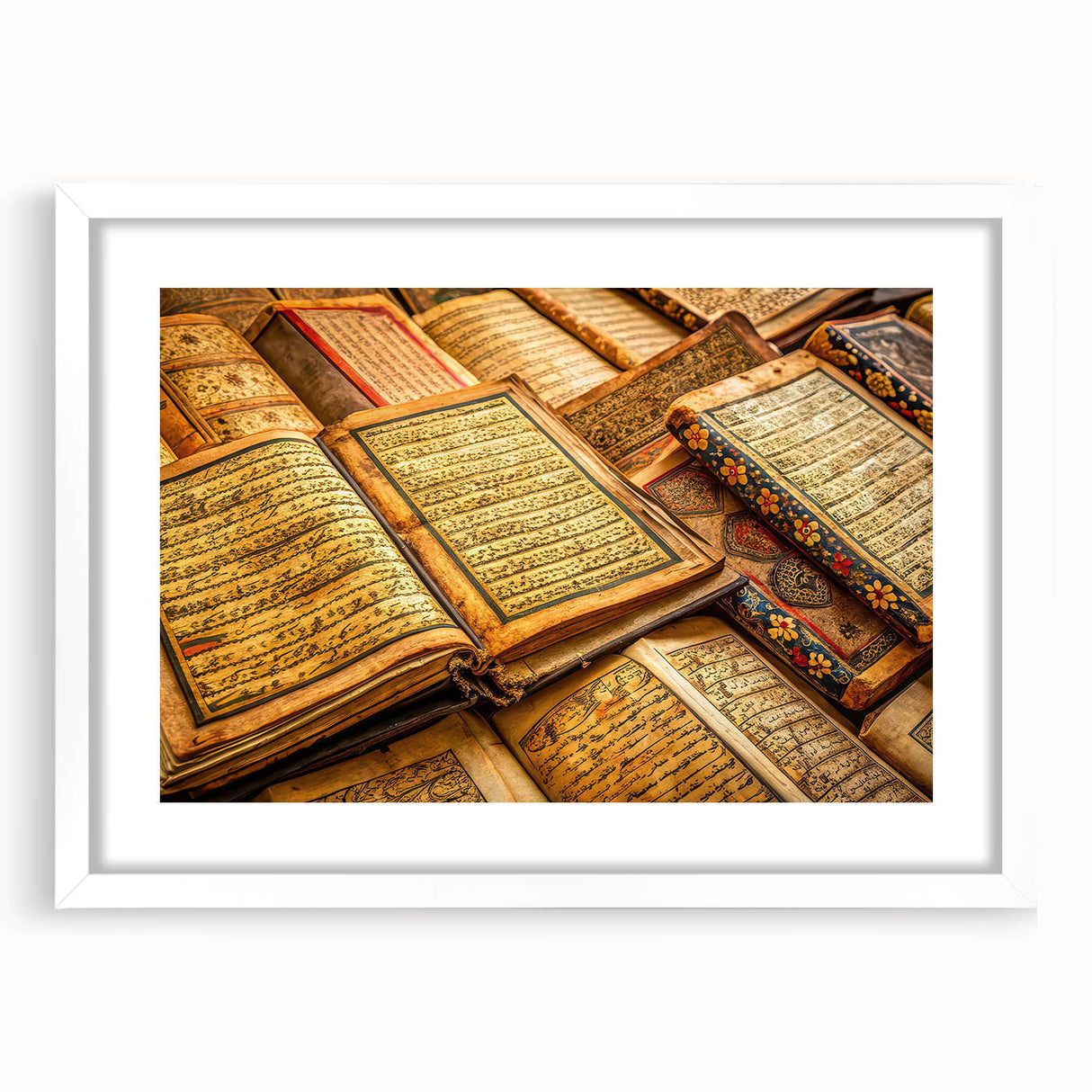 Extra large abstract art print depicting a textured African landscape in earth tones, framed with a white mat.