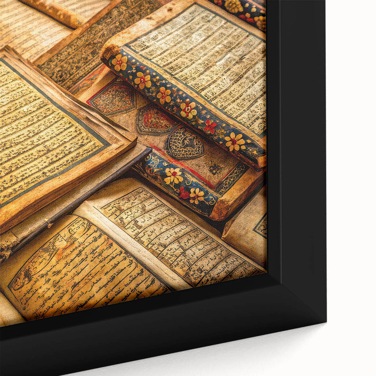 Extra large framed canvas of a textured African scenery in black with colorful accents, ideal for living room decor.