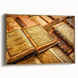 Vintage poster art of a Mali scenery on a framed canvas, featuring a gold frame and a palette of earth tones.