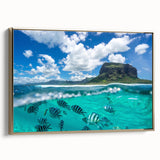 Framed canvas landscape art painting featuring a colorful Mauritius scenery.