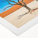 Art deco poster featuring a serene Namibian landscape in earth tones on rolled canvas, suitable for dining room decor.