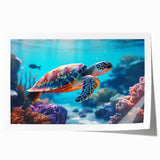 Extra large rolled print depicting Seychelles scenery with vibrant green and blue tones, ideal for dining room wall art.