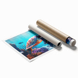 Extra large rolled print of Seychelles scenery with vibrant green and blue tones, ideal for classy bathroom wall art.