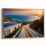 Framed canvas depicting a vintage-style South African landscape in muted gold and black tones, suitable for bedroom wall art.