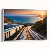 Vintage poster art of an African scenery in vibrant colors on extra-large framed canvas, ideal for living room decor.