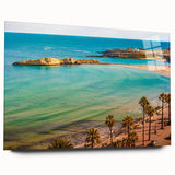 Large abstract wall art depicting a Tunisian scenery in muted earth tones on acrylic glass.