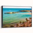 Black and white landscape art painting of Tunisian scenery on framed canvas, ideal for bedroom wall decor.