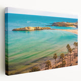 Side view of a stretched canvas depicting a Tunisian landscape in earthy tones, suitable for kitchen wall art.