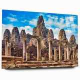 Large abstract wall art of a Cambodian scenery in vibrant colors on acrylic glass, ideal for bedroom or dining room decor.