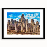 Extra large abstract art print depicting a colorful, textured Cambodian landscape on a framed canvas.