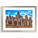 Textured art print of an abstract Cambodian landscape in muted earth tones on a framed silver mat.