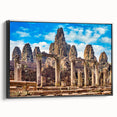 Black and white wall art featuring a Cambodian landscape on framed canvas, ideal for bedroom decor.