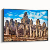 Black and white wall art featuring a Cambodian landscape on framed canvas, ideal for bedroom decor.