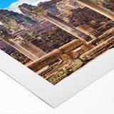 Art deco poster of a Cambodian landscape on rolled canvas, featuring muted earth tones, ideal for dining room wall art.