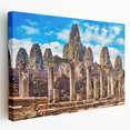 Side view of a stretched canvas depicting a serene Cambodian landscape, ideal for kitchen wall art.