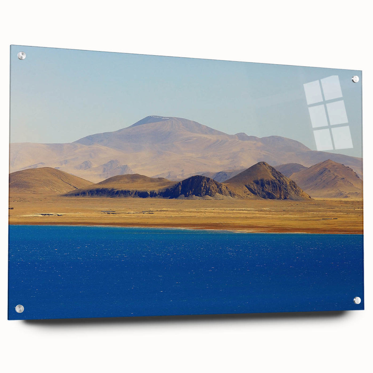 Acrylic print of a Tibetan landscape in muted earth tones, ideal for dining room or bedroom decor.