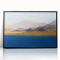 Framed acrylic print of a large abstract depiction of Tibetan landscape in muted earth tones.