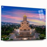 Large abstract wall art on acrylic depicting vibrant Asian scenery, ideal for bedroom or dining room decor.