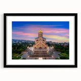 Extra large abstract art print featuring a colorful, textured depiction of a Georgian landscape on a framed black mat.