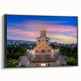Black and white vintage poster art of a Georgian landscape on framed canvas, ideal for bedroom wall decor.