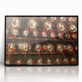 Large abstract wall art depicting Hong Kong skyline in muted gray and blue, framed in black acrylic.