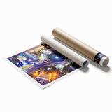 Extra large rolled print of a serene Indonesian landscape with lush greenery and floral elements.