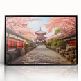 Large abstract wall art of Kyoto scenery in mid-century modernist style, featuring muted earth tones on a framed acrylic.